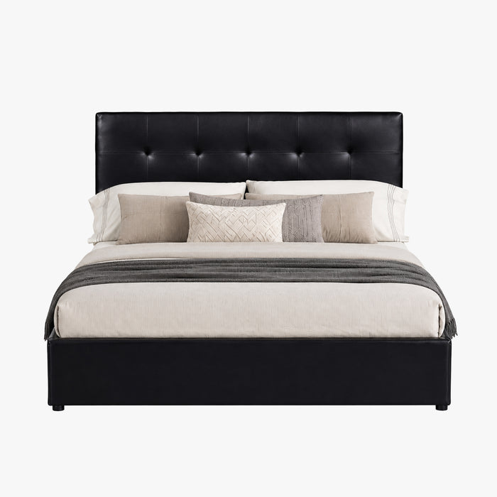PORTO Lit double en simili cuir noir avec coffre 160x200 cm