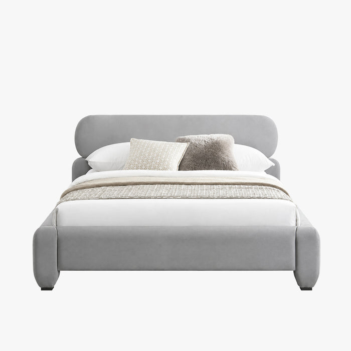 ESTELLE Lit double en velours gris 160x200 cm
