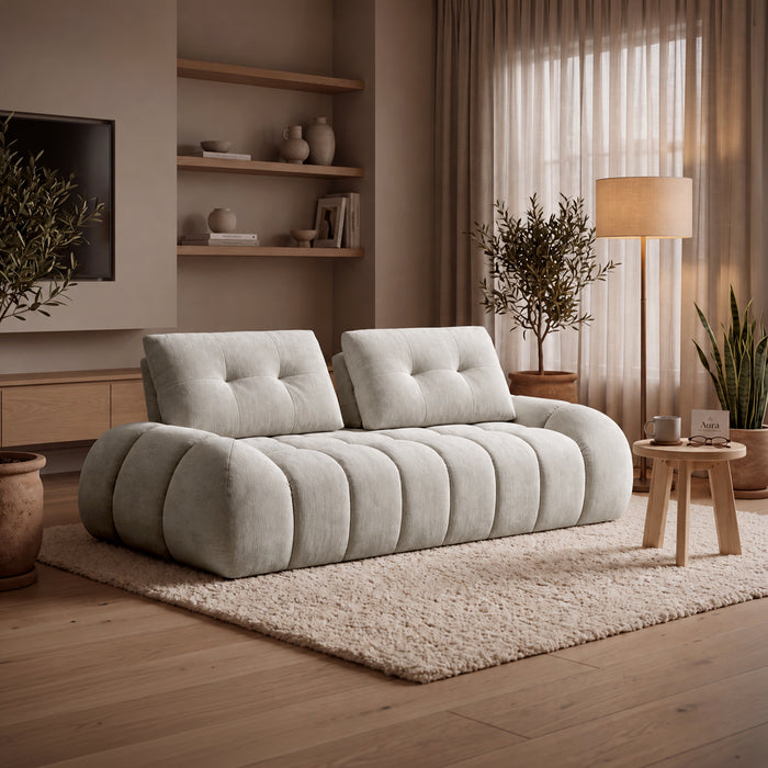 KESSY Canapé 3 places avec dossier amovible en tissu capitonné beige