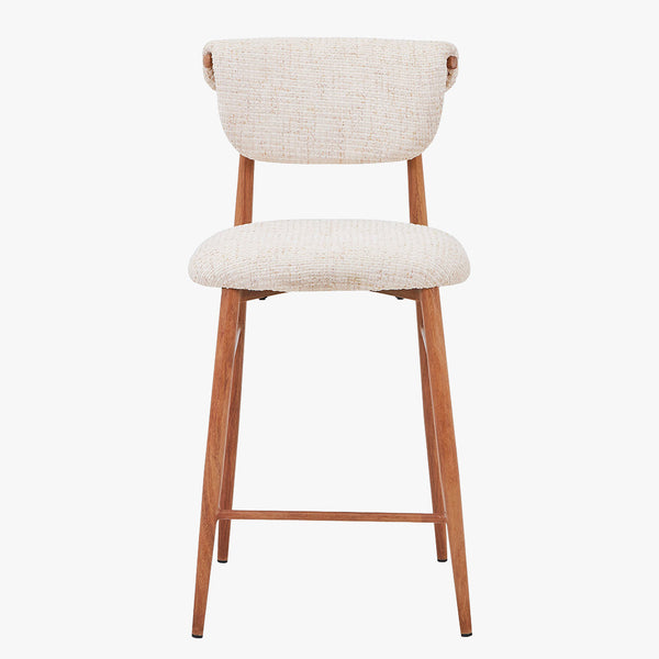 ADRIA Tabouret en tissu beige pieds couleur bois