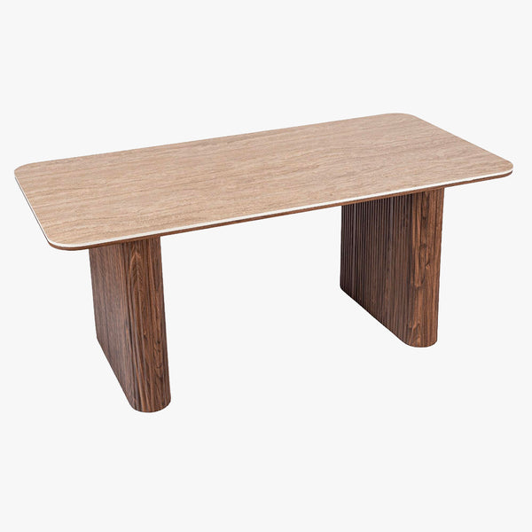ARAMIS Table à manger rectangulaire en céramique beige pieds couleur bois foncé 180 cm