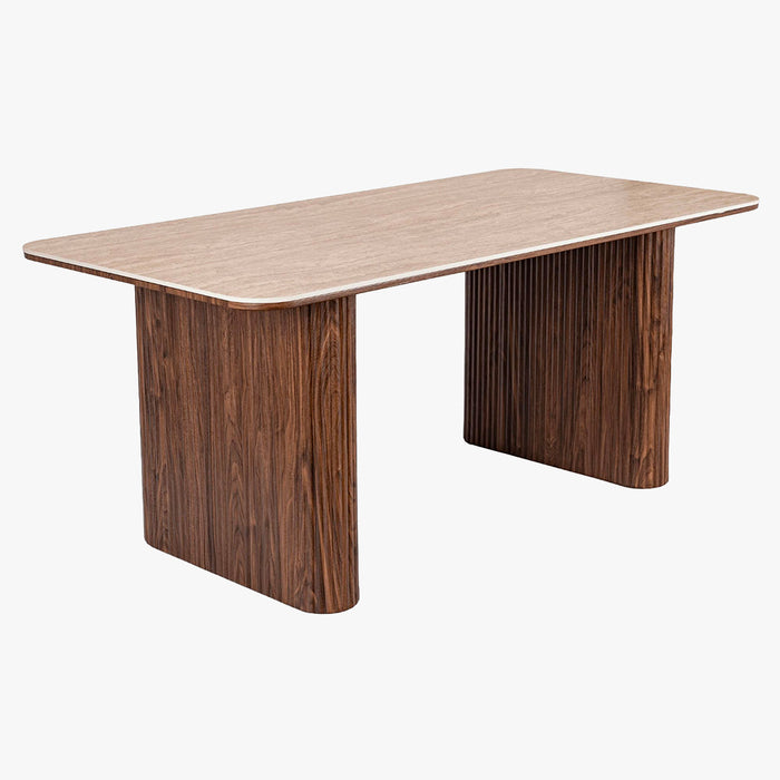 ARAMIS Table à manger rectangulaire en céramique beige pieds couleur bois foncé 180 cm