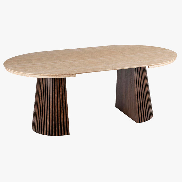ADRIEN Table à manger ronde extensible couleur beige et bois foncé 120-200 cm