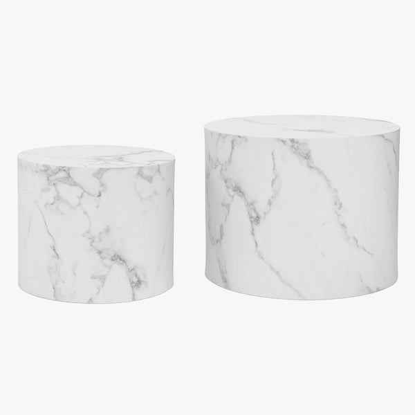LEILA Lot de 2 tables basses couleur marbre blanc