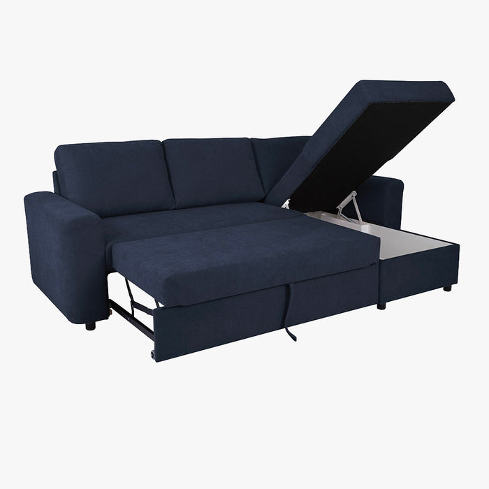 CELIA Canapé d'angle convertible et réversible avec coffre en tissu bleu