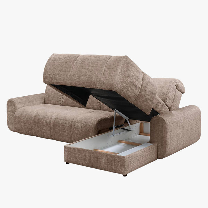 ELIOS Canapé d'angle convertible avec coffre en tissu taupe foncé - Angle droit