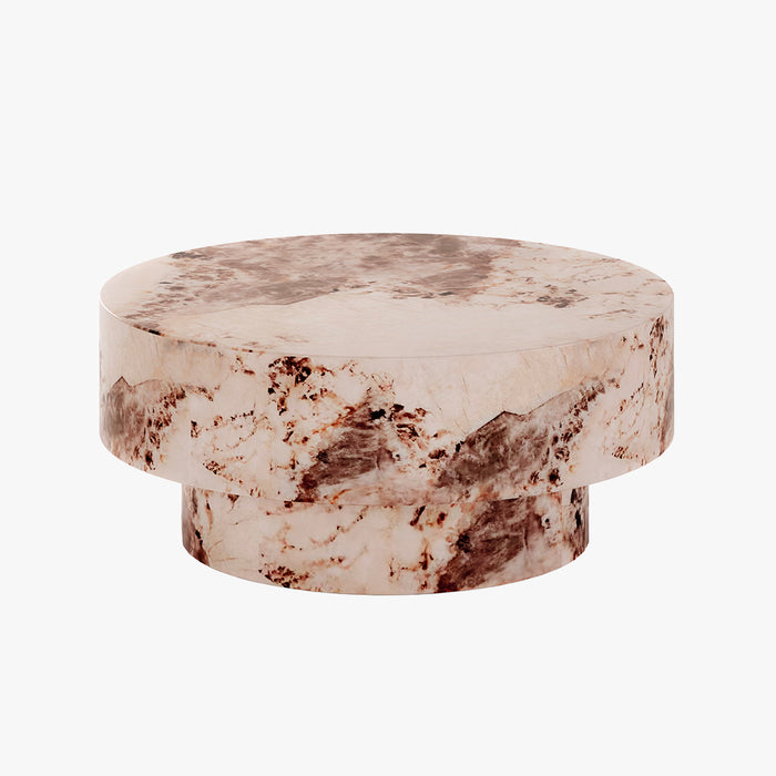 ZENA-70 Table basse ronde en marbre d'ingénierie beige et marron D70 cm