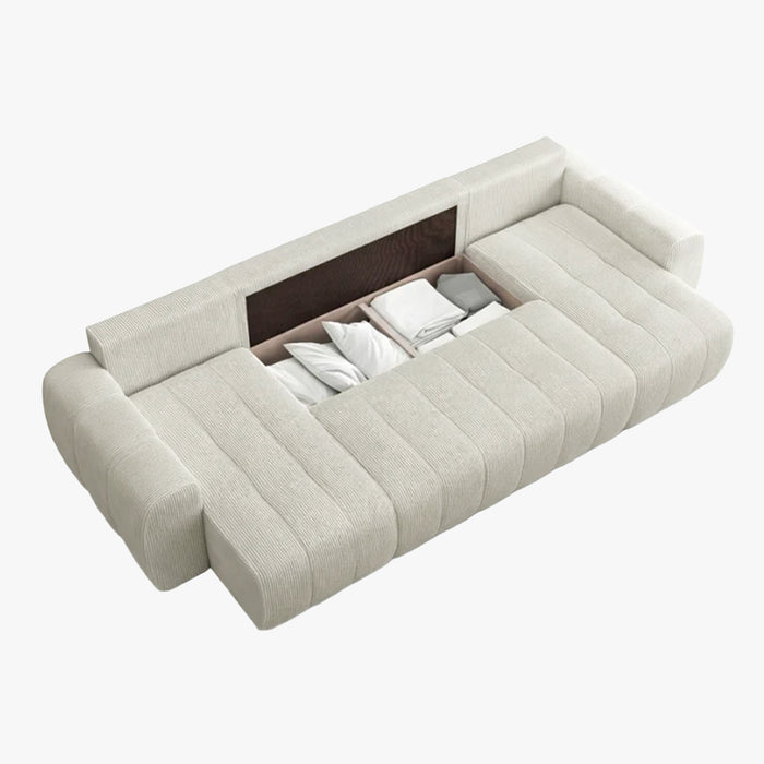 ALYA XL Canapé panoramique convertible avec coffre en velours côtelé beige
