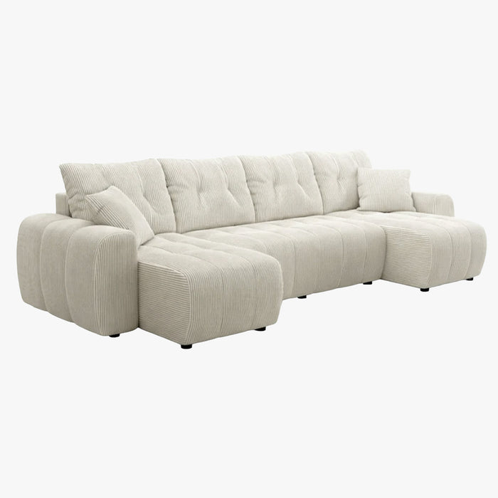 ALYA XL Canapé panoramique convertible avec coffre en velours côtelé beige