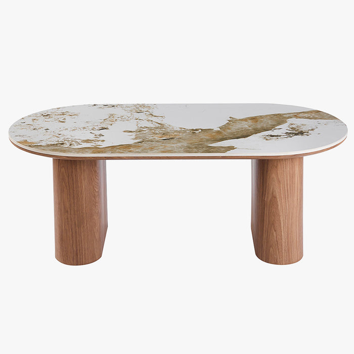 EVORA Table basse en pierre frittée blanc pieds couleur bois clair