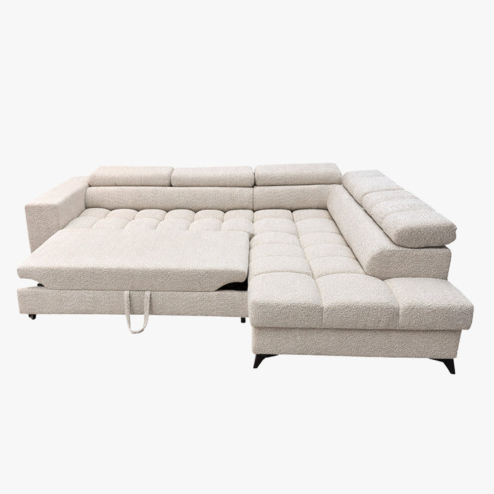 EMMA MINI Canapé d'angle convertible avec coffre et têtières relevables en tissu beige - Angle droit