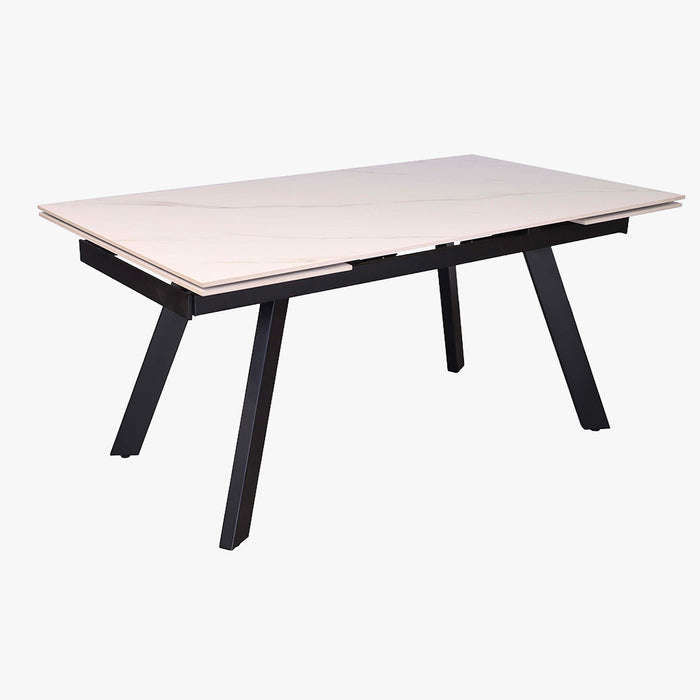 HERA Table extensible en pierre frittée blanc pieds en métal noir 160-240 cm