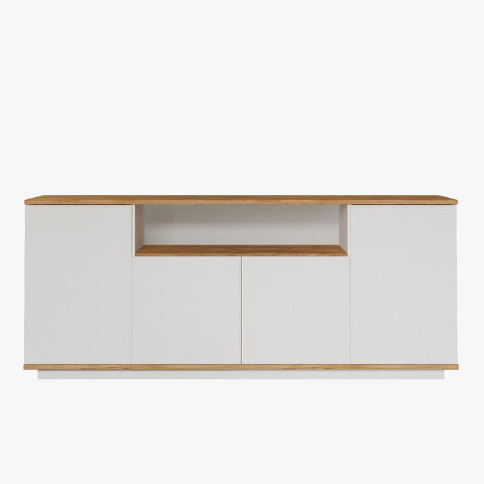 AZELIA Buffet 4 portes 1 niche couleur bois et blanc