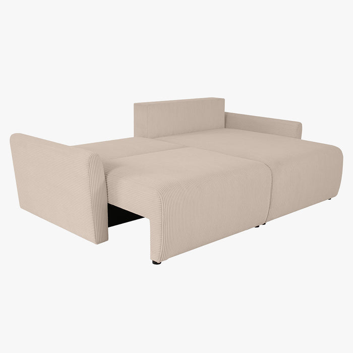 LANA Canapé d'angle convertible et réversible avec coffre en tissu beige