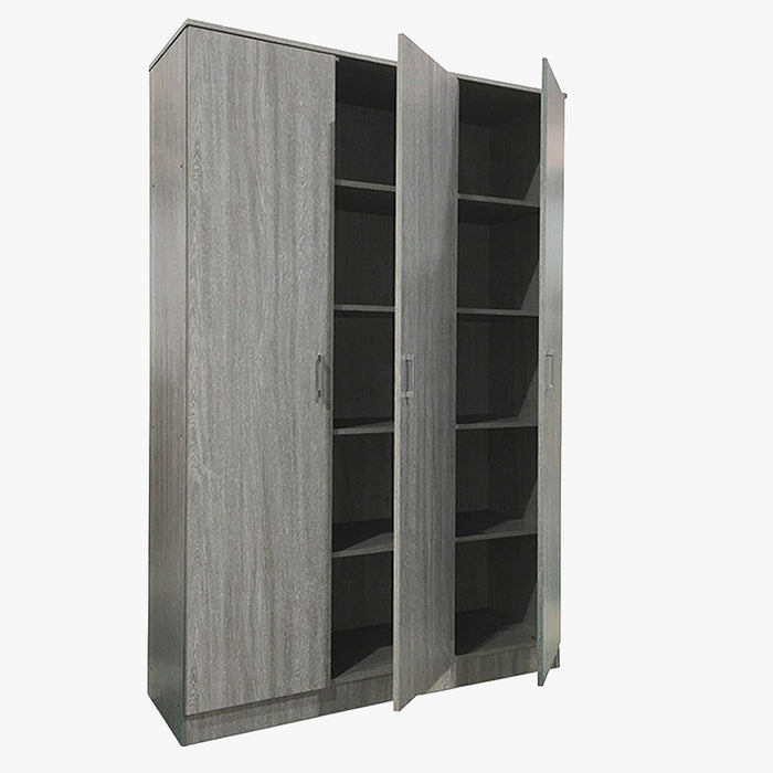 RAY XL Armoire 3 portes 4 étagères couleur chêne gris