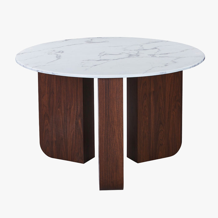 ELODIE - 60 Table basse ronde en marbre composite pieds couleur bois foncé D60 cm