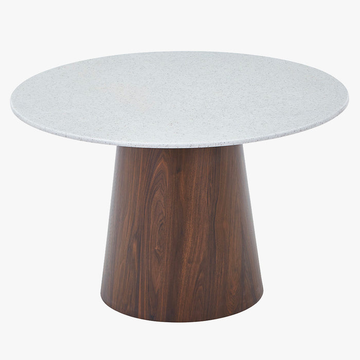 SANA XL Table à manger ronde en marbre composite pieds couleur bois foncé 120 cm