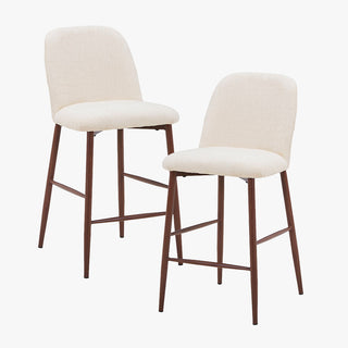 SELIA Lot de 2 tabourets en tissu beige pieds couleur bois foncé