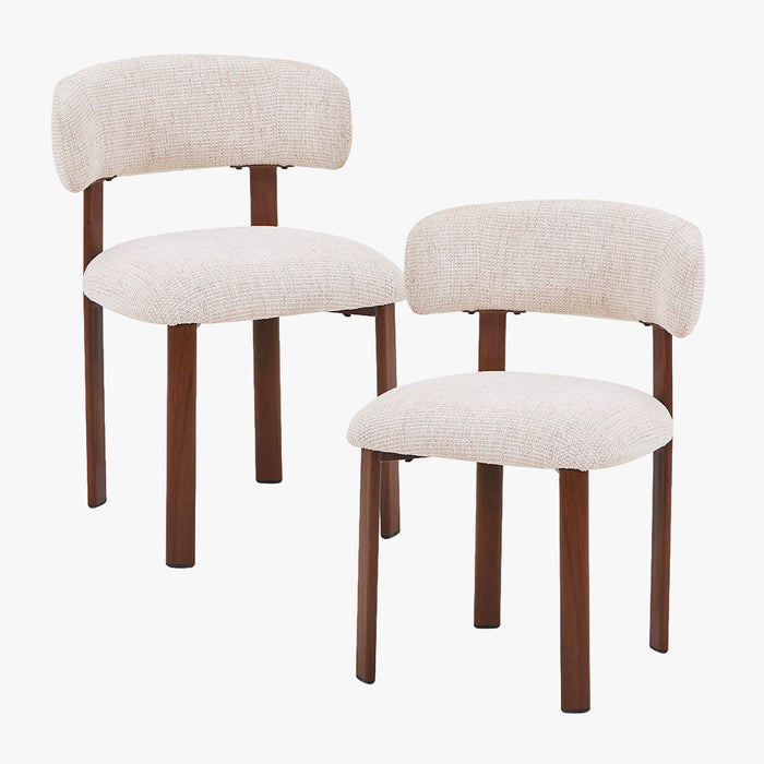 EFILIA Lot de 2 chaises en tissu beige pieds couleur bois foncé