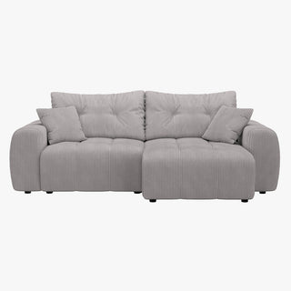 ALYA Canapé d'angle convertible et réversible avec coffre en velours côtelé gris clair