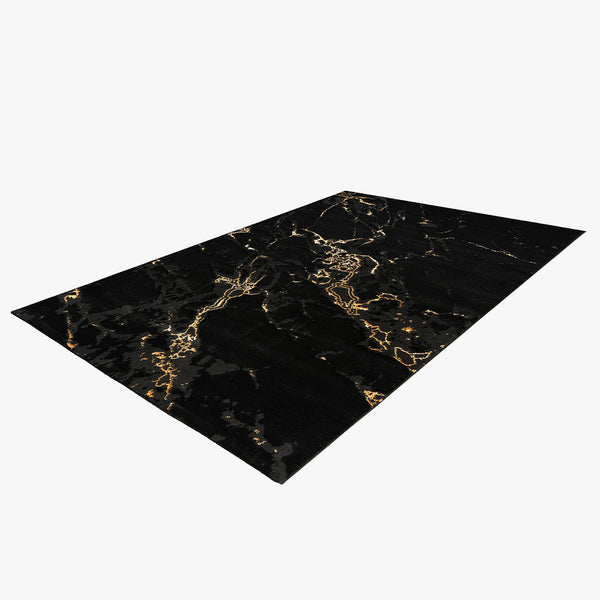 MARMARIS Tapis en tissu à veinure marbré noir et doré -160x230 cm