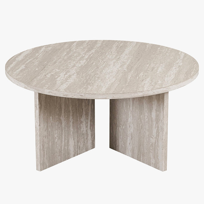 DRASIR Table basse ronde couleur travertin gris D90 cm