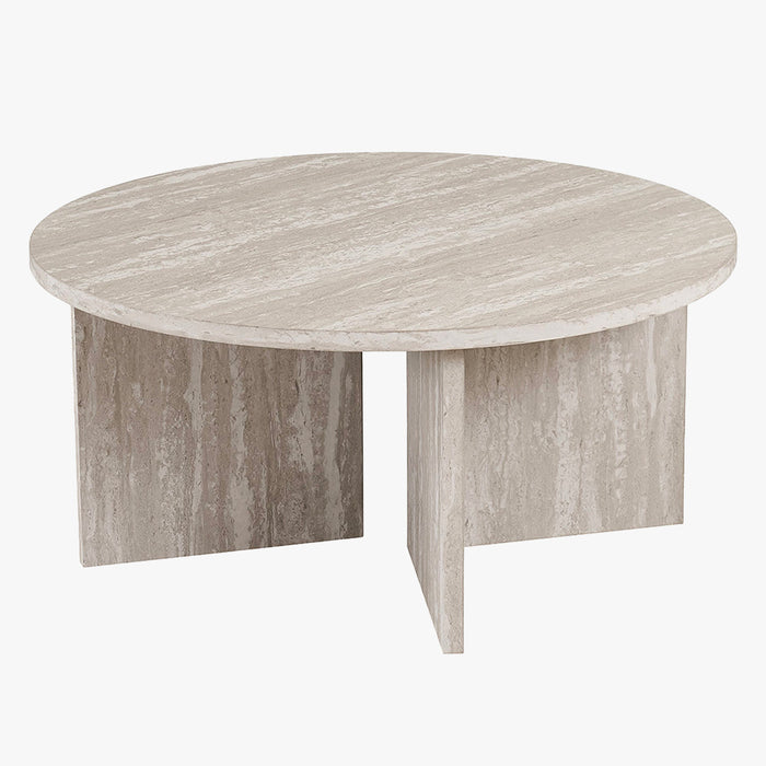 DRASIR Table basse ronde couleur travertin gris D90 cm