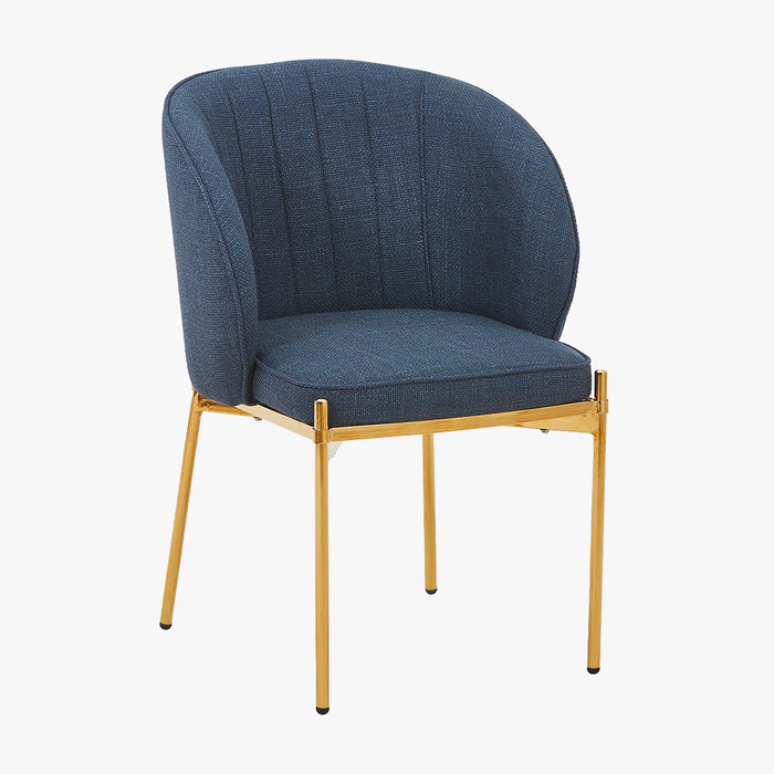 ELIANA Lot de 2 chaises en tissu bleu pieds en métal doré