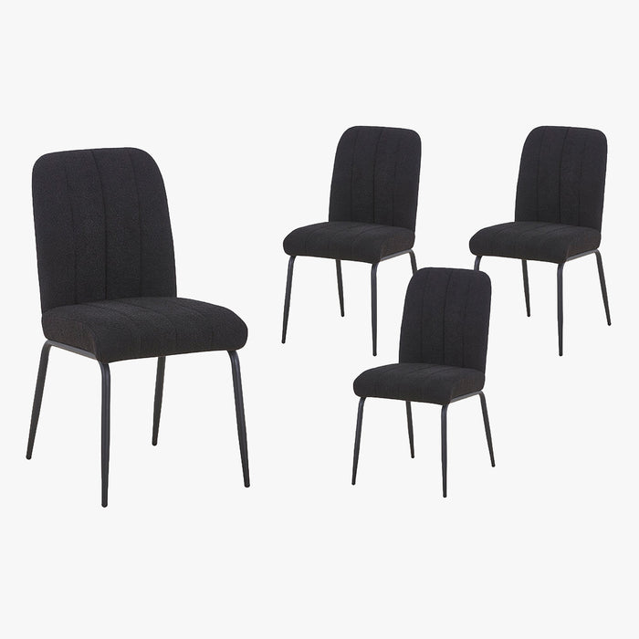 ZERA Lot de 4 chaises en tissu bouclette noir pieds en métal noir