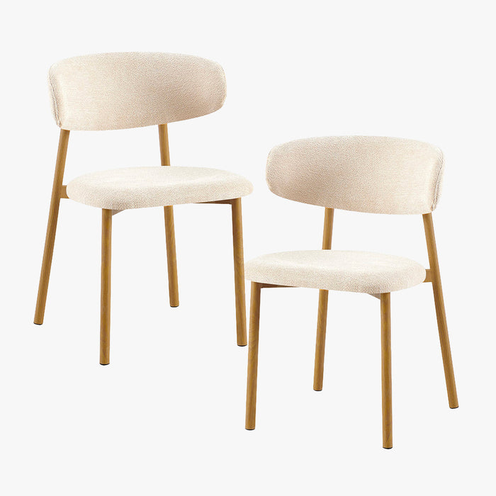 COCO Lot de 2 chaises en tissu beige piètement en métal couleur bois