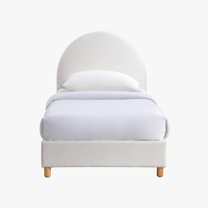 LYS Lit simple en velours blanc écru pieds en bois 90x190 cm