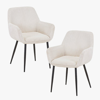 JESSIE Lot de 2 chaises en velours côtelé beige pieds en métal noir