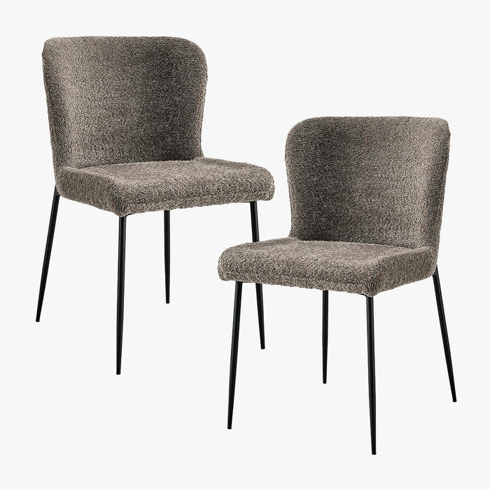 AZEL Lot de 2 chaises tissu bouclette taupe piètement métal noir