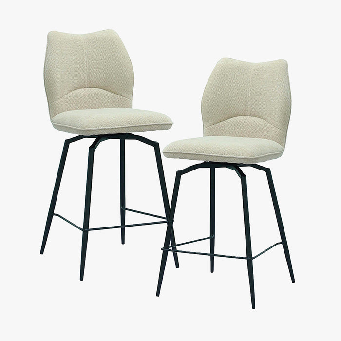 STELA Lot de 2 tabourets pivotants en tissu blanc écru piètement métal noir