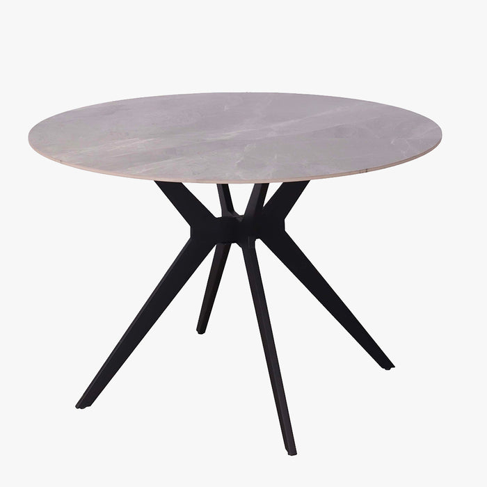 MONNA Table à manger ronde pierre frittée gris piètement en métal noir