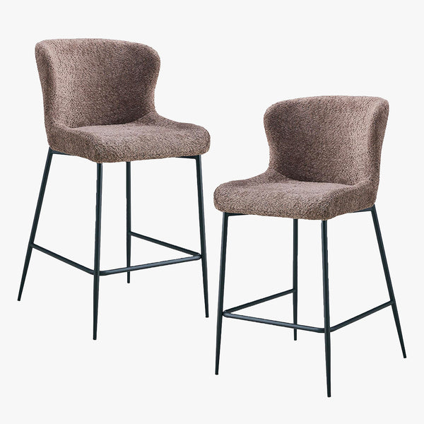 AZEL Lot de 2 tabourets tissu bouclette taupe piètement métal noir