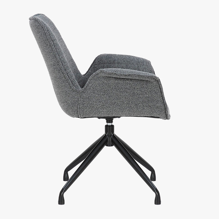 ROXANE Chaise pivotante tissu bouclette gris foncé piètement en métal noir
