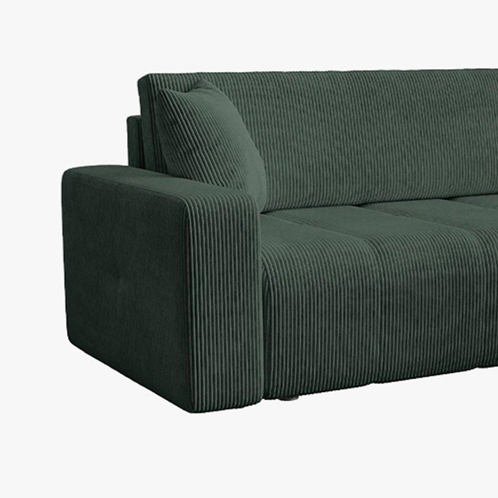 ALICIA MINI Canapé d'angle convertible et réversible avec coffre en velours côtelé vert