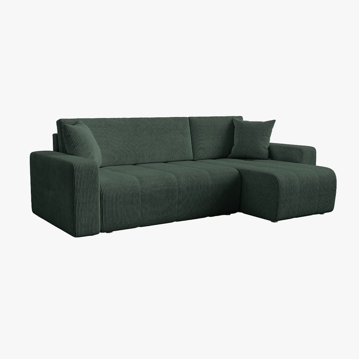 ALICIA MINI Canapé d'angle convertible et réversible avec coffre en velours côtelé vert