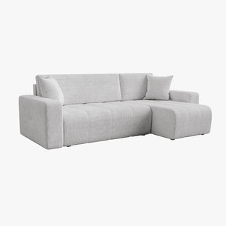 ALICIA MINI Canapé d'angle convertible et réversible avec coffre en velours côtelé gris clair