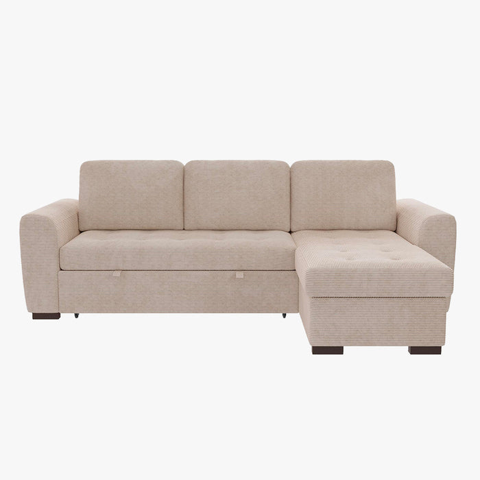 EMELINE Canapé d'angle réversible convertible avec coffre en velours côtelé beige