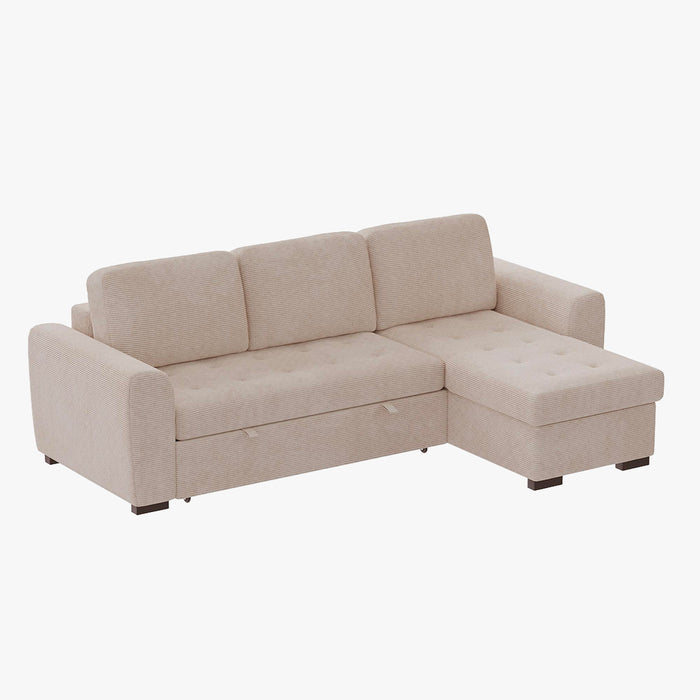 EMELINE Canapé d'angle réversible convertible avec coffre en velours côtelé beige