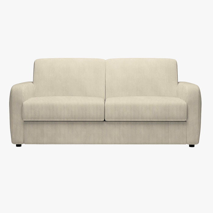 OLIVIER Canapé 3 places convertible en velours côtelé beige matelas Memory 14 cm