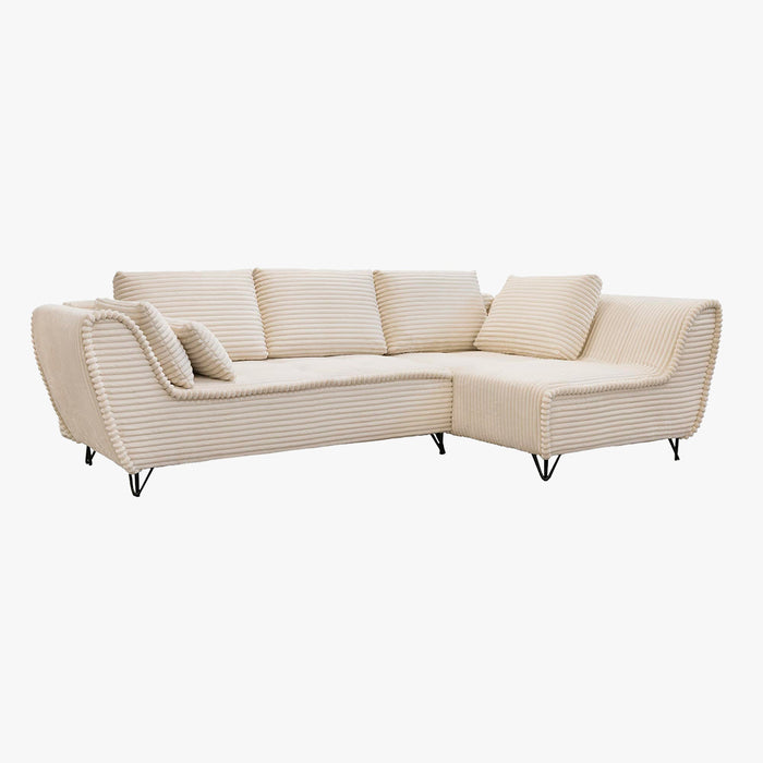 SEYNA Canapé d’angle convertible avec coffre en velours côtelé beige - Angle droit