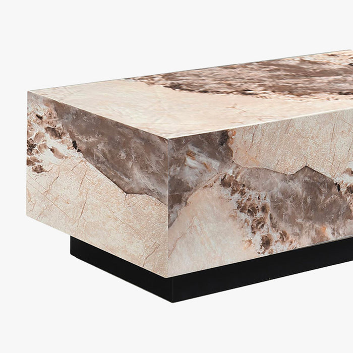 TANIA Table basse rectangulaire marbre d'ingénierie beige et marron