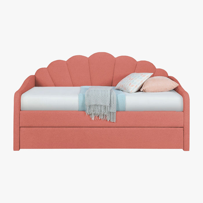 QUEEN Lit gigogne en tissu bouclette rose 90x190 cm