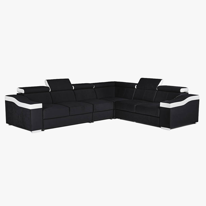 LUCKY Canapé d’angle convertible réversible en tissu noir et simili blanc