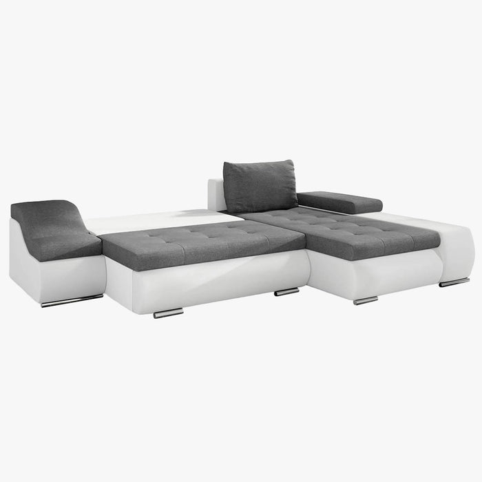 LOHAN Canapé d'angle convertible coffre de rangement gris et blanc - Angle Droit