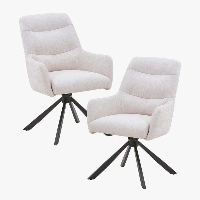 ASHLY Lot de 2 chaises pivotantes en tissu beige pieds en métal noir
