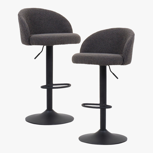 ARIA Lot de 2 tabourets en tissu bouclette gris anthracite piètement métal noir